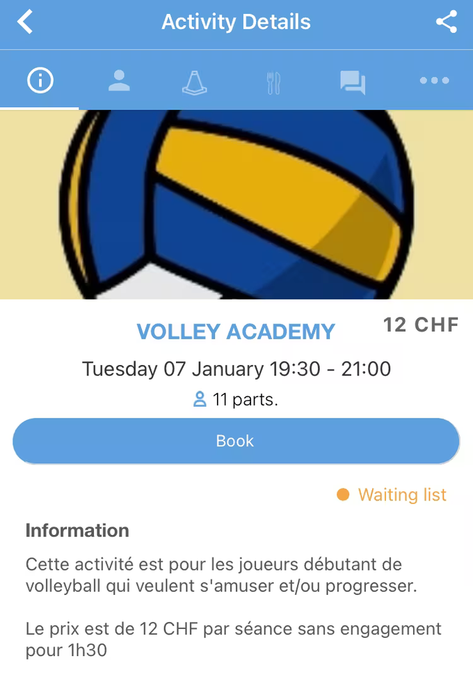 Screenshot of the Sportunity app